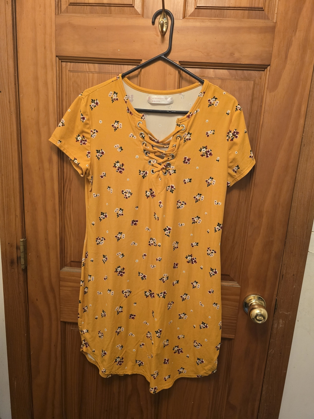 No Boundaries Mustard Yellow Floral Lace-Up Mini Dress